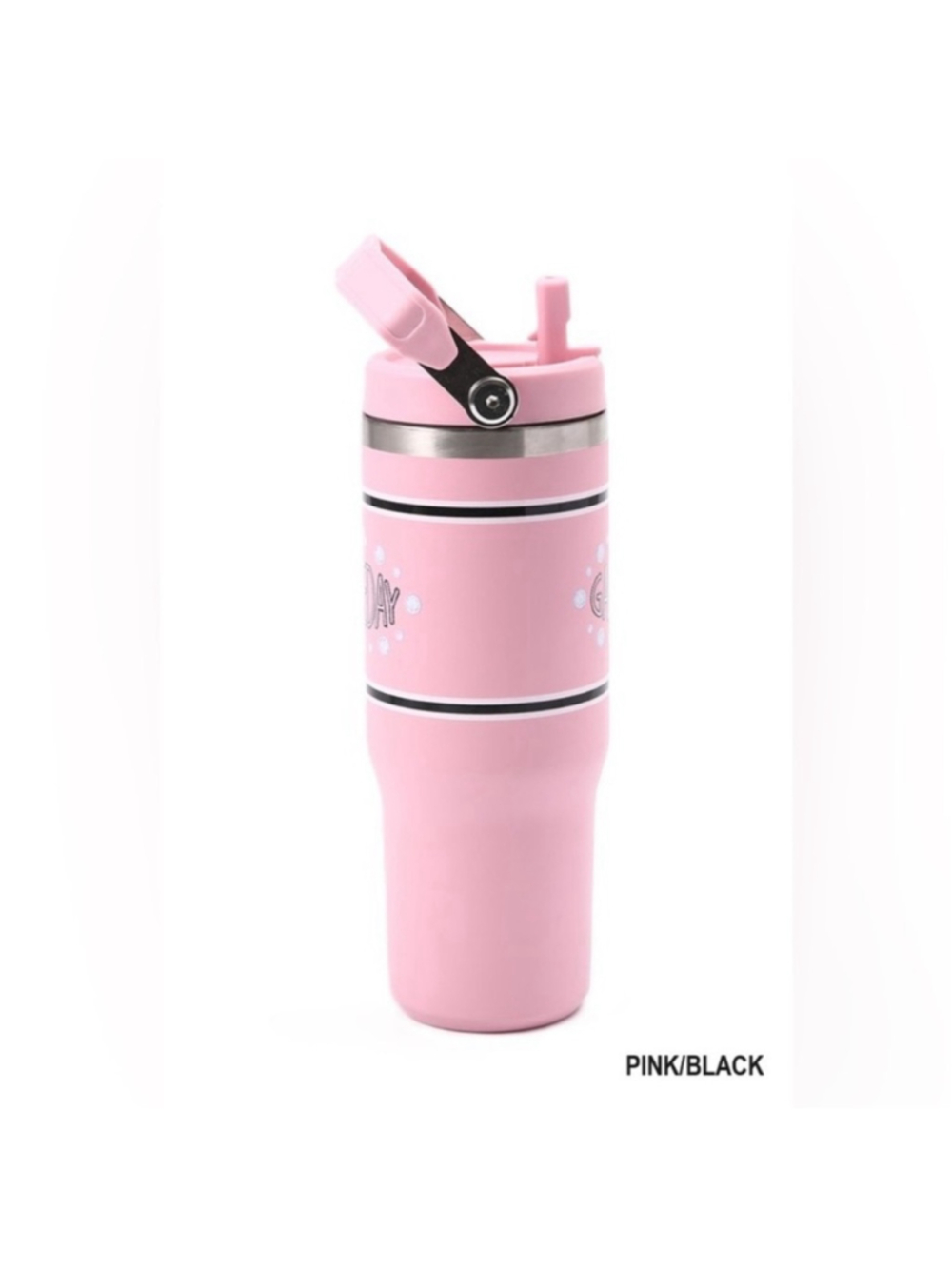 NEW Game Day 30oz Stainless Steel Flip Top Straw Tumbler Pink Black Hot Cold NIB - Picture 2 of 7